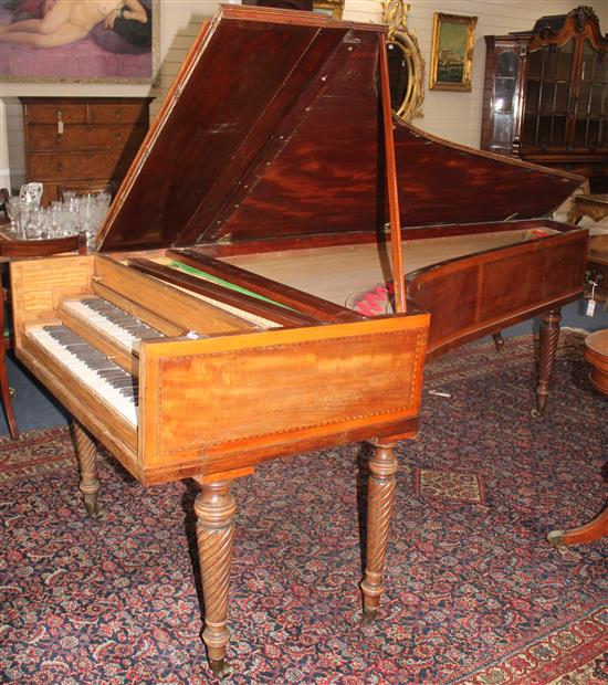 An early 19th century mahogany and satinwood banded double harpsichord, by John Broadwood, L.7ft 11in.